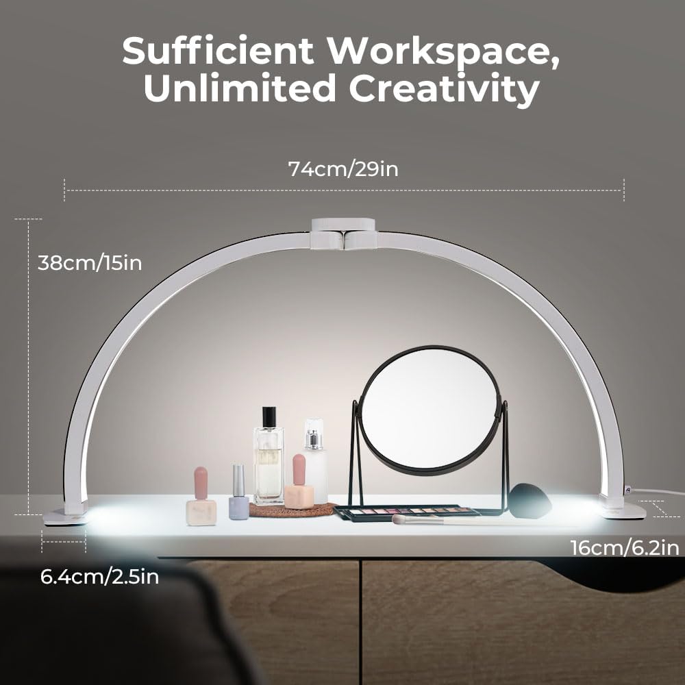 Janolia Half Moon Light for Nail Desk, 29In Nail Tech Lamp Table Light, 7 Color Modes, 10 Brightness for Tattoo/Eyelashes/Spa/Salon/Makeup, with Phone Holder - Image 6