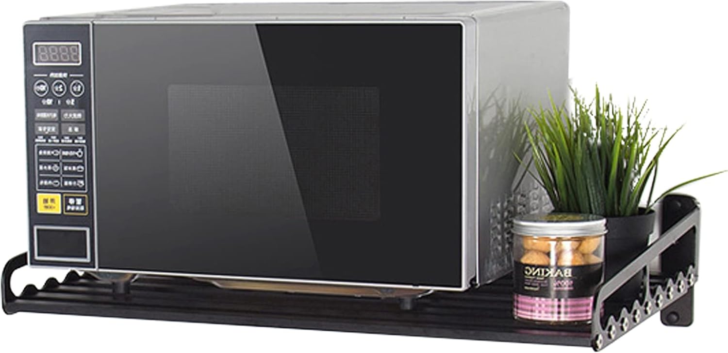 Microwave Oven Rack, 23.58"x15.52" Wall Shelf, Mounted Oven Bracket Holder, 80Ib Load Bearing, Household Commercial Microwave Rack for Dorm, Apartment, Kitchen, Bedroom, Black - Image 9