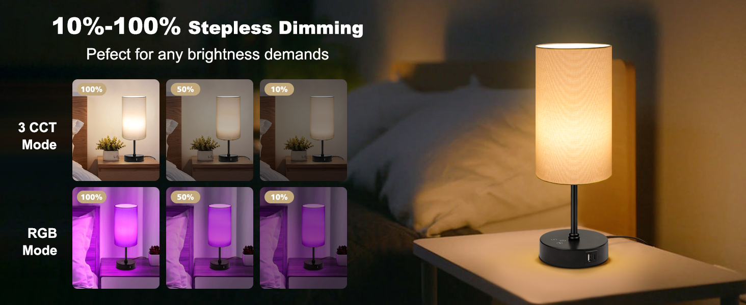 The brightness of this desk lamp can be stepless dimmable from 10%-100%.