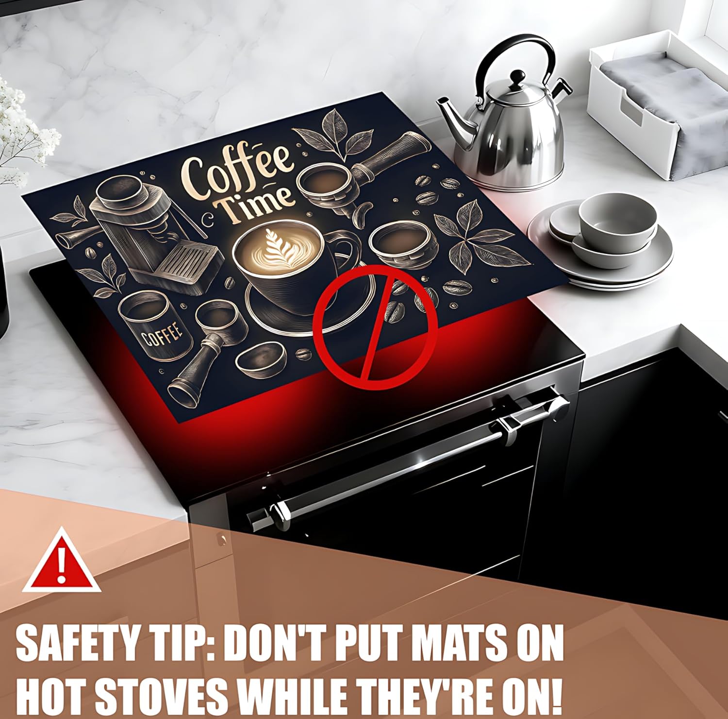 Stove Top Cover for Electric Stove: Coffee Time Themed Stove Cover, 28" x 20" - Counter Protection for Kitchen - Image 5