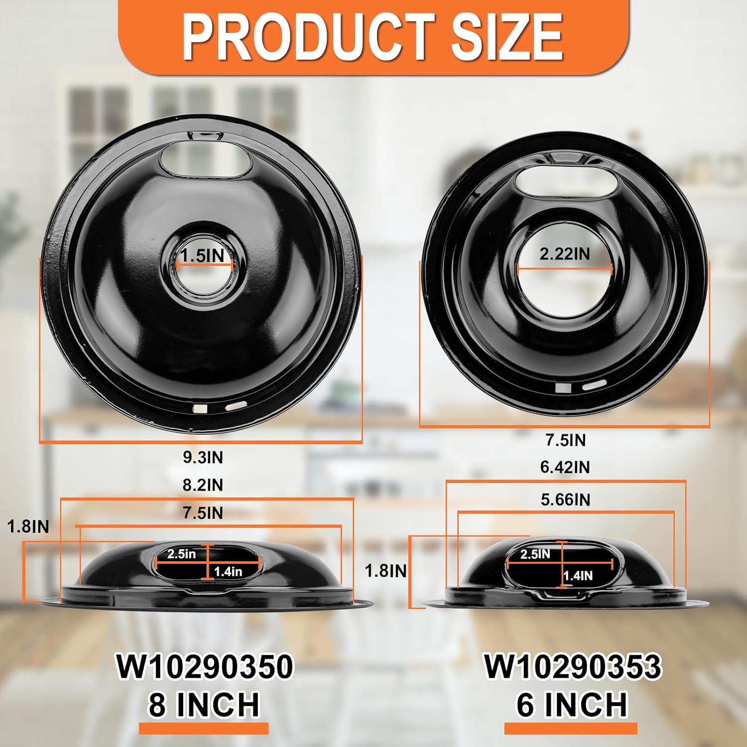 W10290350 W10290353 Porcelain Burner Drip Pan Bowls & MP22YA Electric Range Burner Element Unit Set by Cenipar-Compatible with Whirl-pool Frigi-daire Ama-na Range Oven/Stove - Image 4