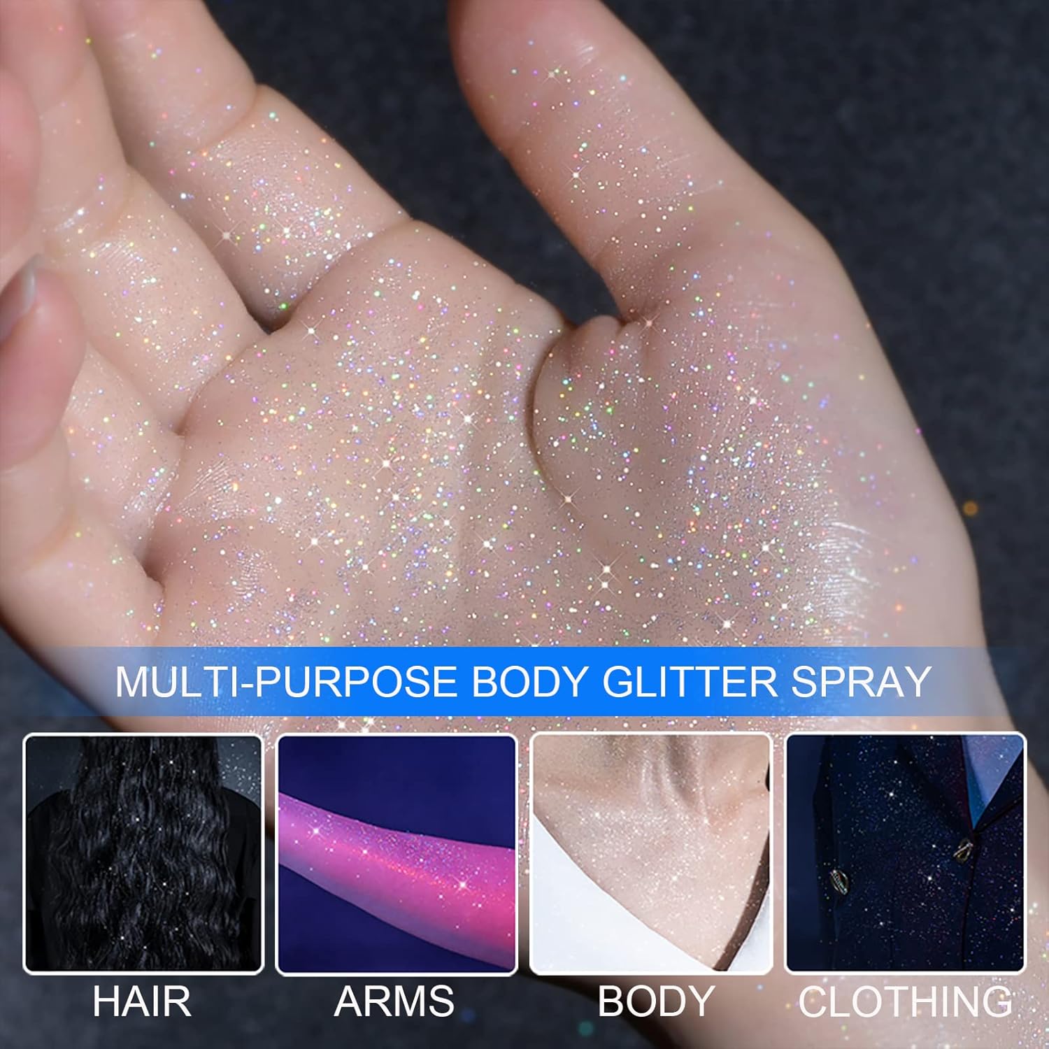 Lezero Body Glitter Spray, Temporary Shiny Hairspray for Face, Hair, Clothing, Long Lasting Quick-Drying Shimmer Mist for St. Patrick's Day, Music Festival Rave, Nightclub Party, Prom, 2oz - Image 3