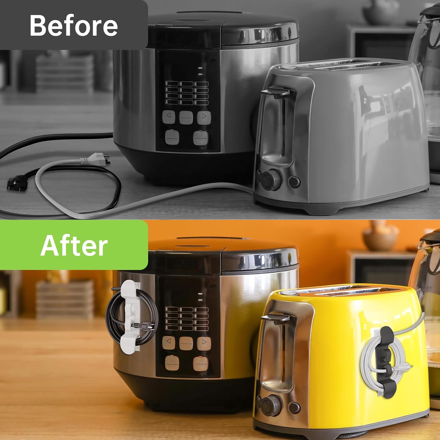 6PCS Cord Organizer for Appliances, Upgraded Kitchen Appliance Cord Wrap, Cord Holder Stick on Pressure Cooker, Coffee Maker, Air Fryer and Blender(3 Black + 3 White) - Image 2