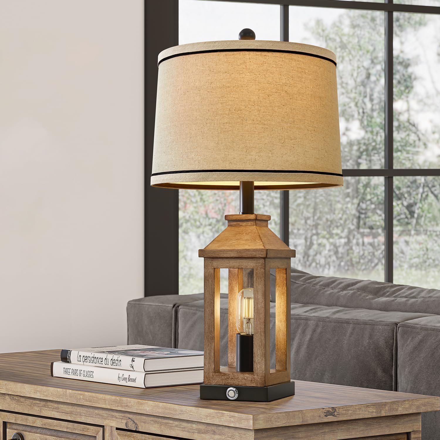 23.75" Farmhouse Table Lamps USB A+C Charging Ports 3-Way Dimmable Touch Control Lamp Nightlight Vintage Modern Lamp for Living Room Bedroom with 2 Light Sources - Image 2