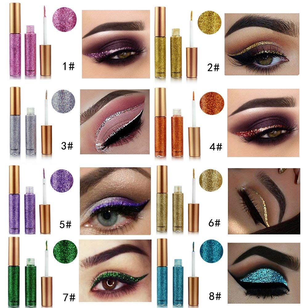 10 Colors Liquid Glitter Eyeliner Metallic Shimmer Glitter Eyeshadow Pigment Eyebrown Shimmer Waterproof Face Lips Art for Party Festival Makeup - Image 2