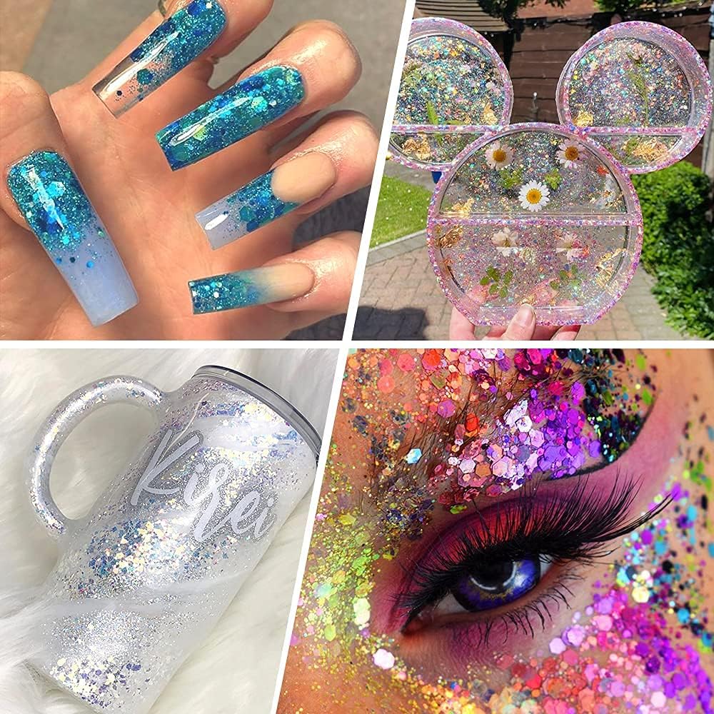 Chunky and Fine Glitter Mix, Estanoite 36 Colors Chunky Sequins & Fine Glitter Powder Mix, Cosmetic Makeup Flakes for Face Body Eye Nail Art Resin Epoxy - Image 7