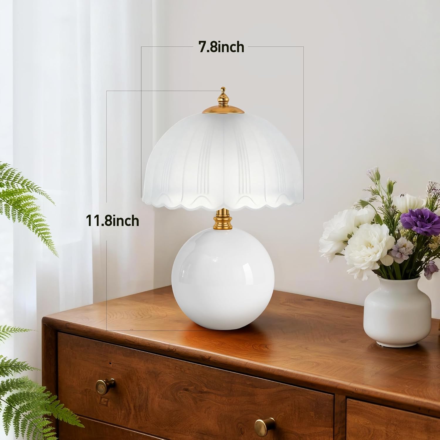 PARTPHONER Mushroom Table Lamp, Ceramic Bedside Lamp with Glass Shade, 3-Way Lighting (2700K-5000K) Rocker Switch, Small Nightstand Lamp for Bedroom, Living Room, Office, White - Image 5