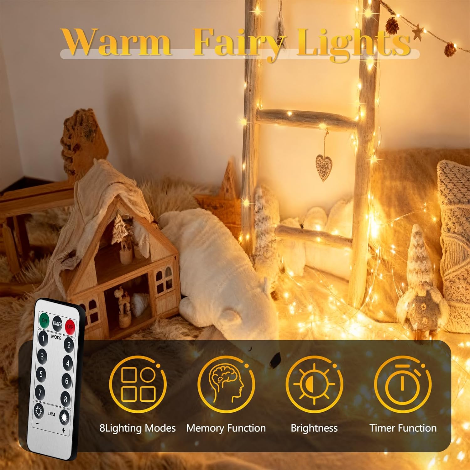 200 LED 67Ft Fairy Lights Battery Operated with Remote,Waterproof String Lights for Indoor & Outdoor,8 Modes Christmas Lights for Christmas Tree,Bedroom, Party,Wedding Decor - Image 4