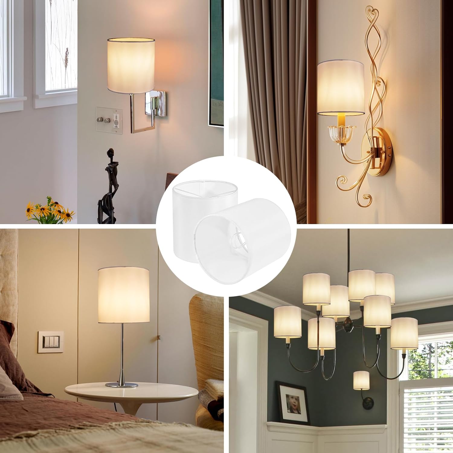 Chandelier Lamp Shades, Small Lamp Shades Clip-on Bulbs Only for Candelabra Bulbs, White Chandelier Shades 6 Pcs, Mini Lampshades for Chandeliers 5.1" X 5.1" X 5.3, Home Decor Fabric Linen Lampshade - Image 3