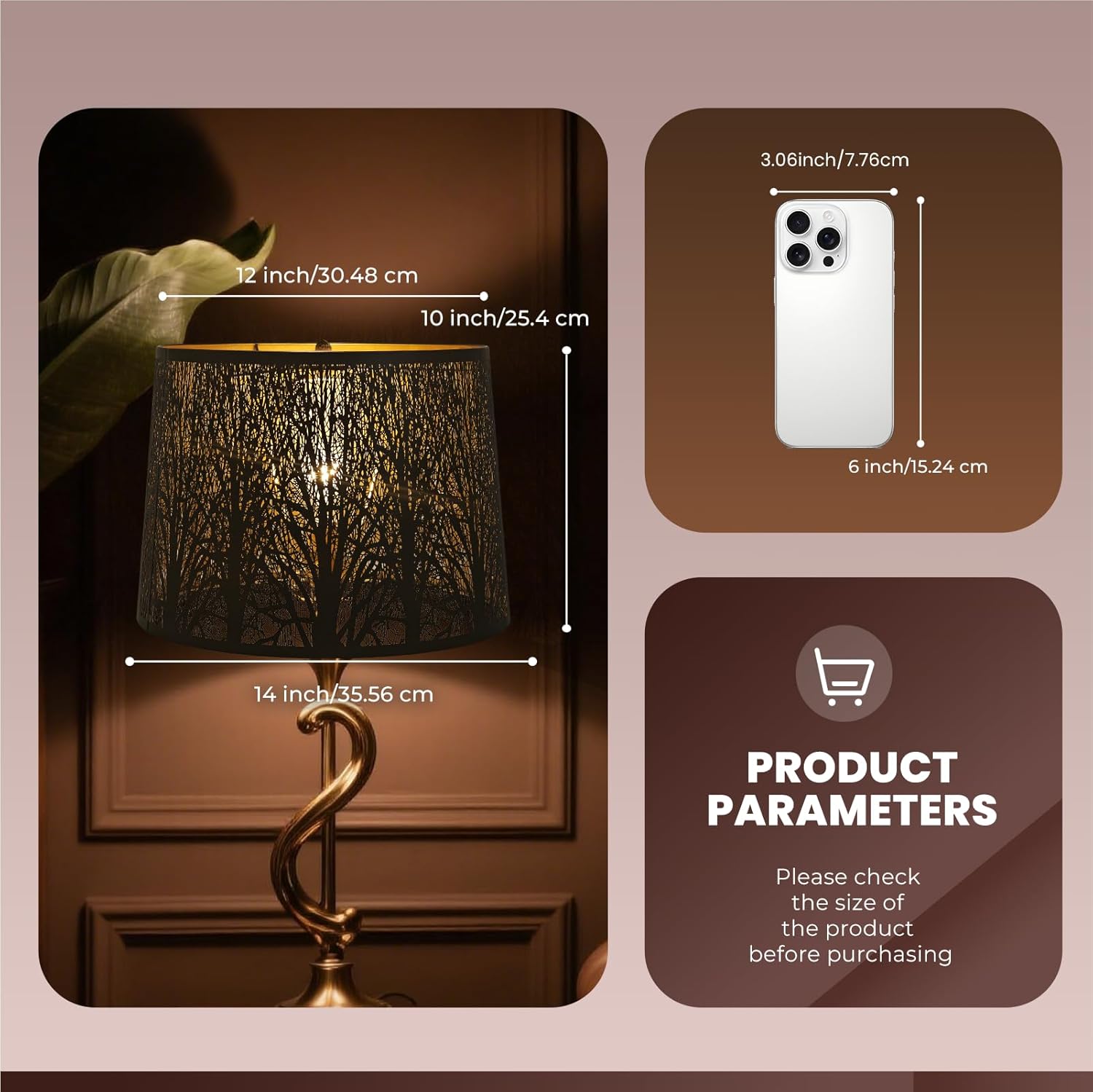 Alucset Drum Big Lampshades for Table Lamp and Floor Light, Metal Etching Process Large Lamp with Pattern of Trees,12x14x10 inch, Spider - Image 4