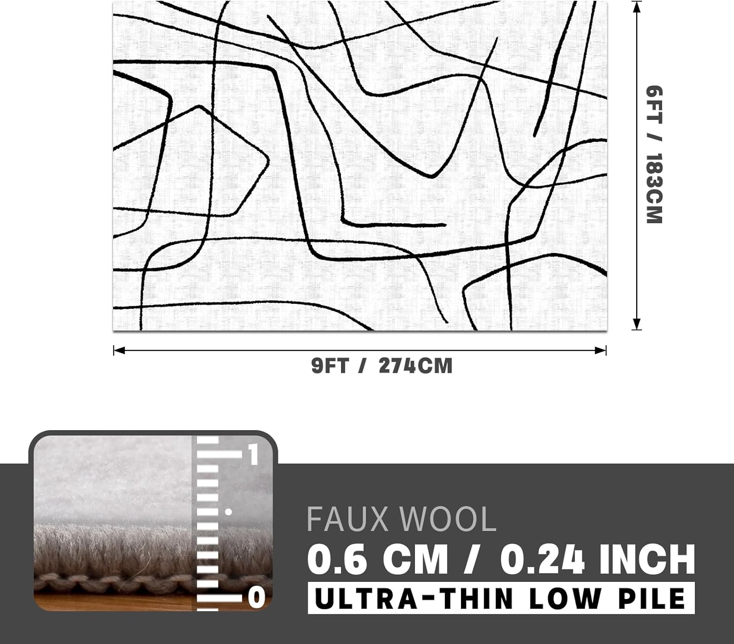 YIHOUSE Abstract 6'x9' Black and White Rug- Washable Area Rug for Living Room Bedroom, Large Modern Non-Slip Ultra-Thin Rug Home Decor,Abstract,6x9ft - Image 2
