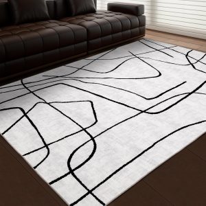 YIHOUSE Abstract 6'x9' Black and White Rug- Washable Area Rug for Living Room Bedroom, Large Modern Non-Slip Ultra-Thin Rug Home Decor,Abstract,6x9ft