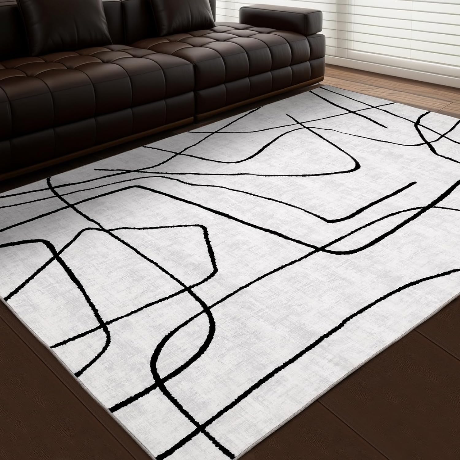 YIHOUSE Abstract 6’x9′ Black and White Rug- Washable Area Rug for Living Room Bedroom, Large Modern Non-Slip Ultra-Thin Rug Home Decor,Abstract,6x9ft