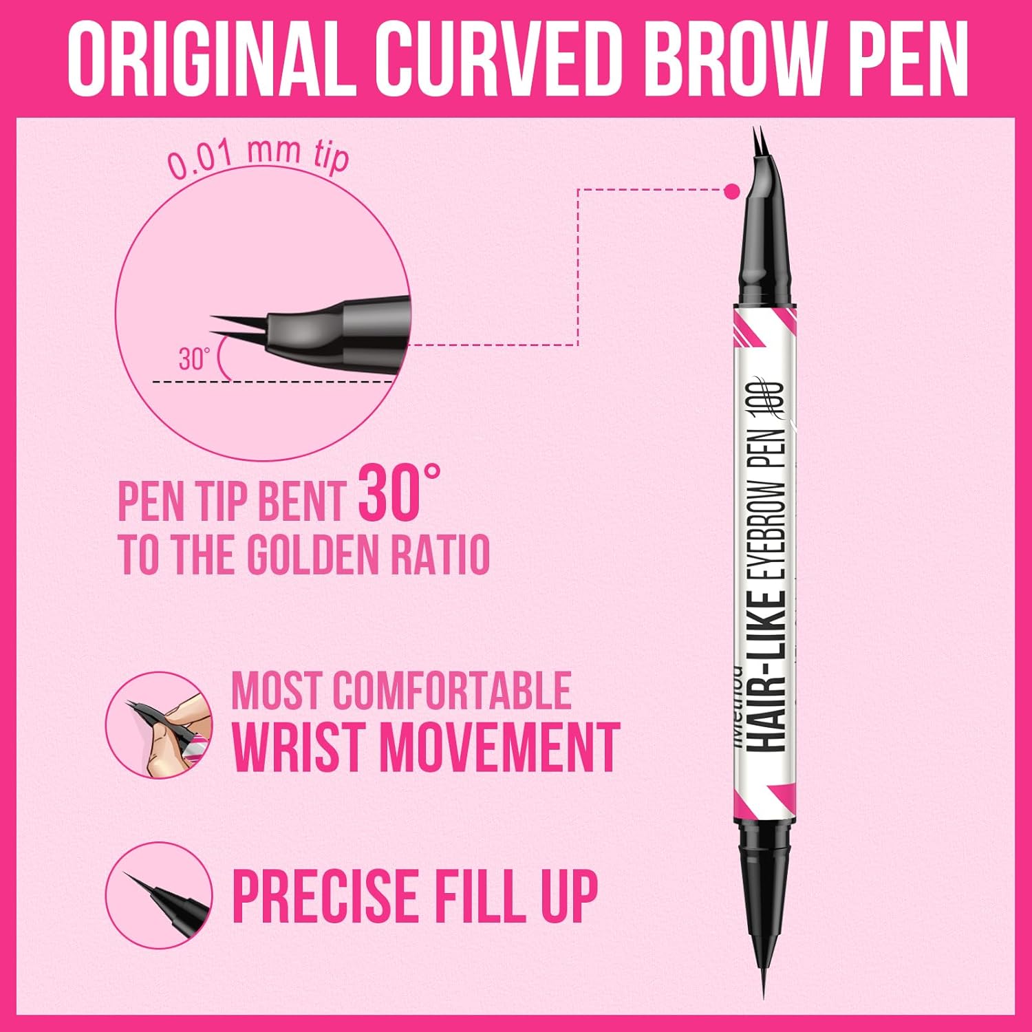 iMethod Curved Eyebrow Pen - Eyebrow Pencil, Brow Pencil 2-in-1 Dual-Ended Microblading Eyebrow Pen with Curved Tip and Precise Brush-Tip for Natural Hair-Like Brows, Last All-Day, Dark Brown - Image 7