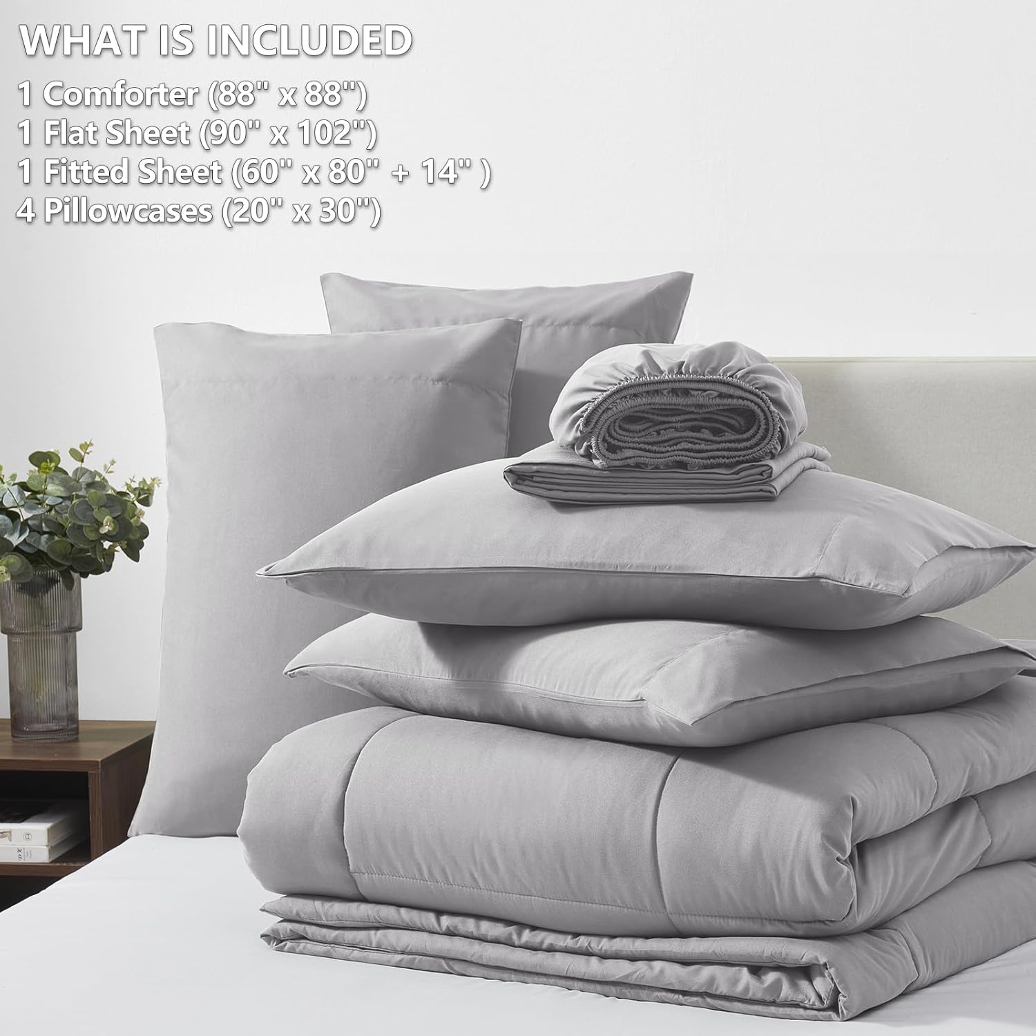 CozyLux Queen Comforter Set Grey, 7 Pieces Bed in a Bag, Gray Comforter Queen Size, All Season Bedding Sets with Stitch Quilted Comforter, Flat Sheet, Fitted Sheet, Pillowcases - Image 6