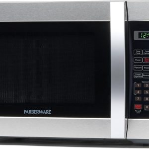 Farberware 1.3 Cu. Ft. Countertop Microwave Oven – 1000 Watts Power, Auto Cook Settings, Defrost, Easy Clean and Child Safety Lock - Stainless