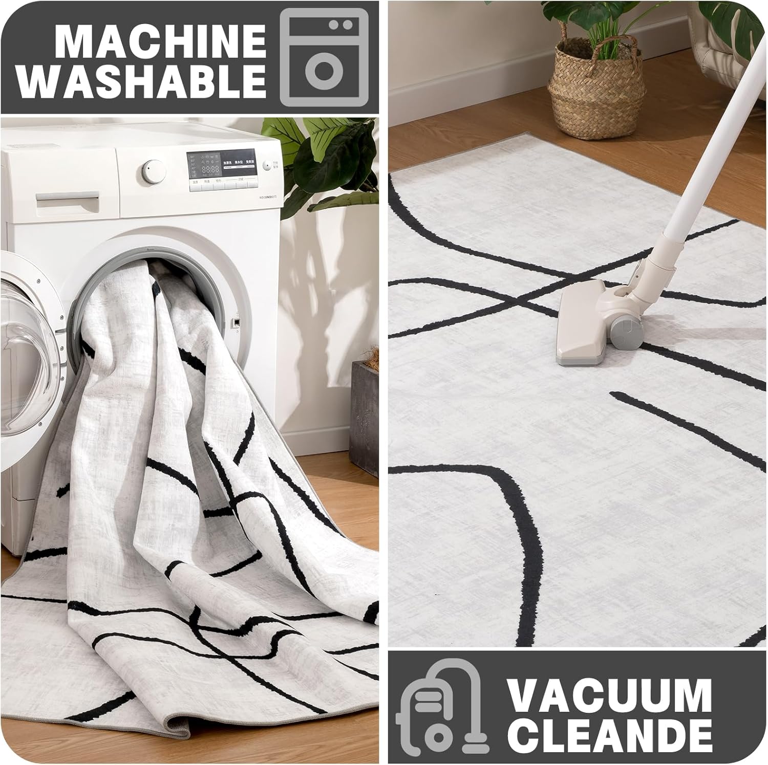 YIHOUSE Abstract 6'x9' Black and White Rug- Washable Area Rug for Living Room Bedroom, Large Modern Non-Slip Ultra-Thin Rug Home Decor,Abstract,6x9ft - Image 4