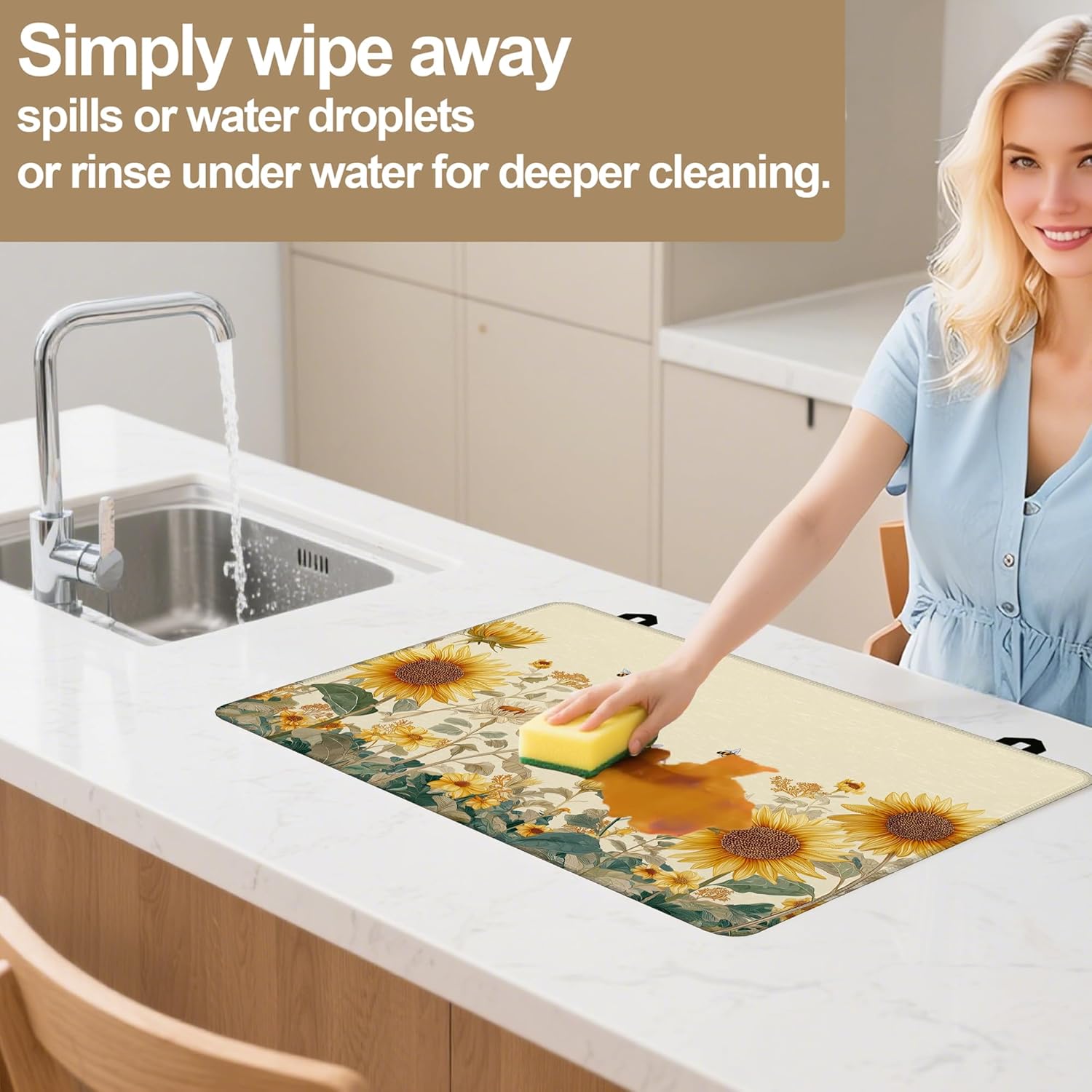 Stove Top Covers for Electric Stove,Sunflower Bee Glass Top Cover Non-Stick Kitchen Pad for Gas Cooktop Washable Countertop Protector Mat Keep Stove Clean 28.5'' x 20.5'' - Image 4