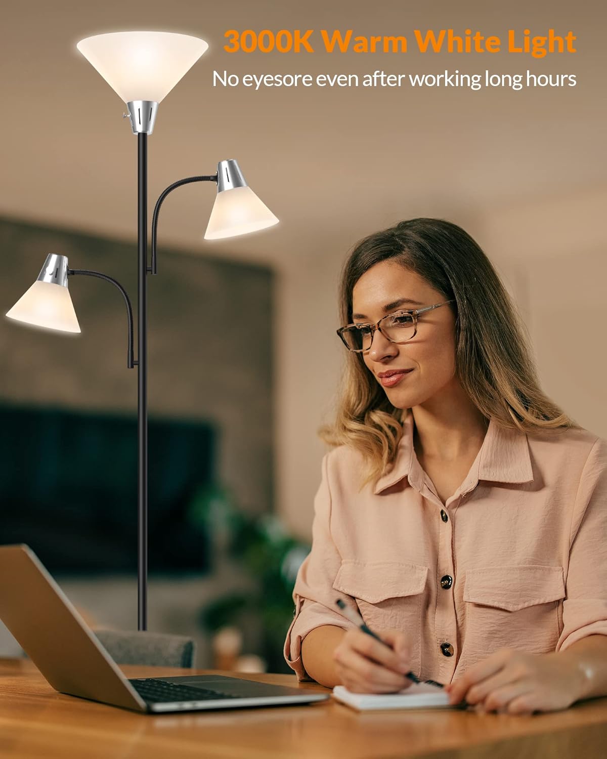 LEPOWER Floor Lamp, Standing Lamp with Replaceable 3000K Energy-Saving, Lamp for Living Room with Adjustable Reading Lights, Modern Bright Floor Lamp for Bedroom, Living Room, Office - Image 6