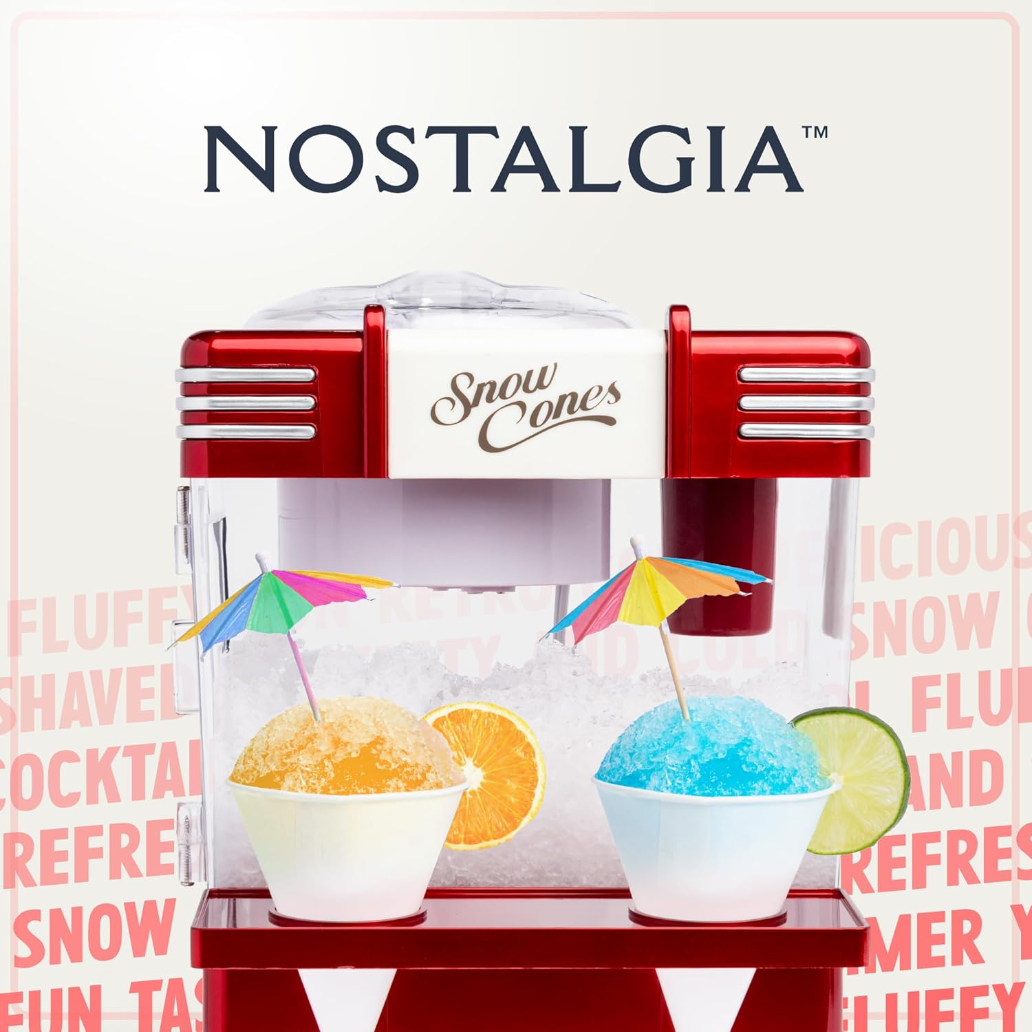 Nostalgia Snow Cone Shaved Ice Machine - Retro Table-Top Slushie Machine Makes 20 Icy Treats - Includes 2 Reusable Plastic Cups & Ice Scoop - Retro Red - Image 5