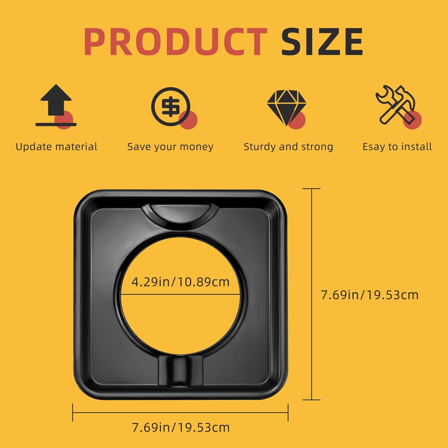 Reusable Black Drip Pans,Square Burner Covers BN24,SGP-400,Gas Burner Liner Covers,Gas Range Drip Pan Made of Porcelain-4packs by MIFLUS - Image 2