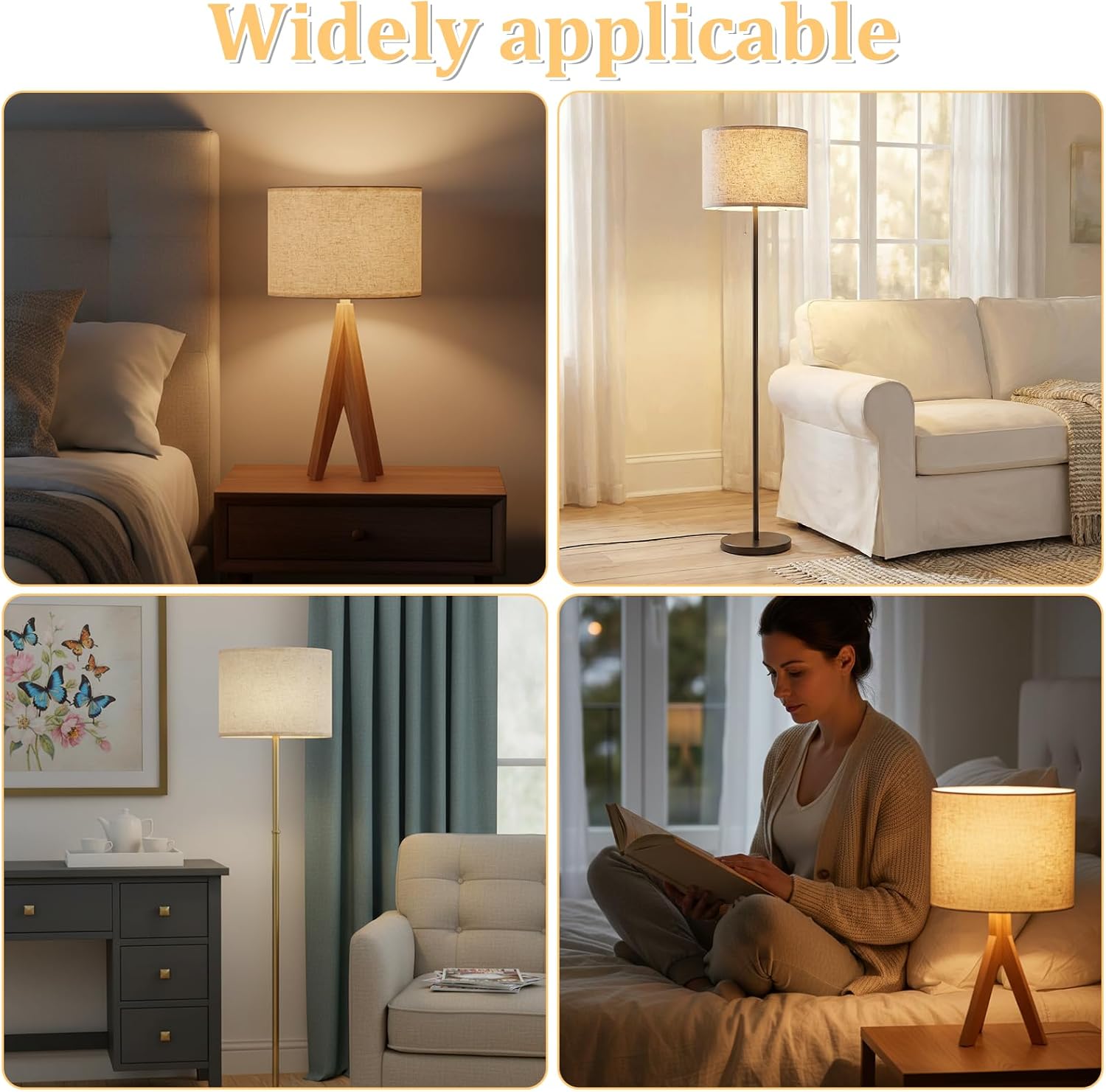 Drum Lamp Shades for Table Lamps, 13" Top X 13" Bottom X 10" High Large Lamp Shades Floor Lamps Shade Beige Modern Fabric Lampshade Spider, Harp Holders Included, Easy Assembly - Image 3