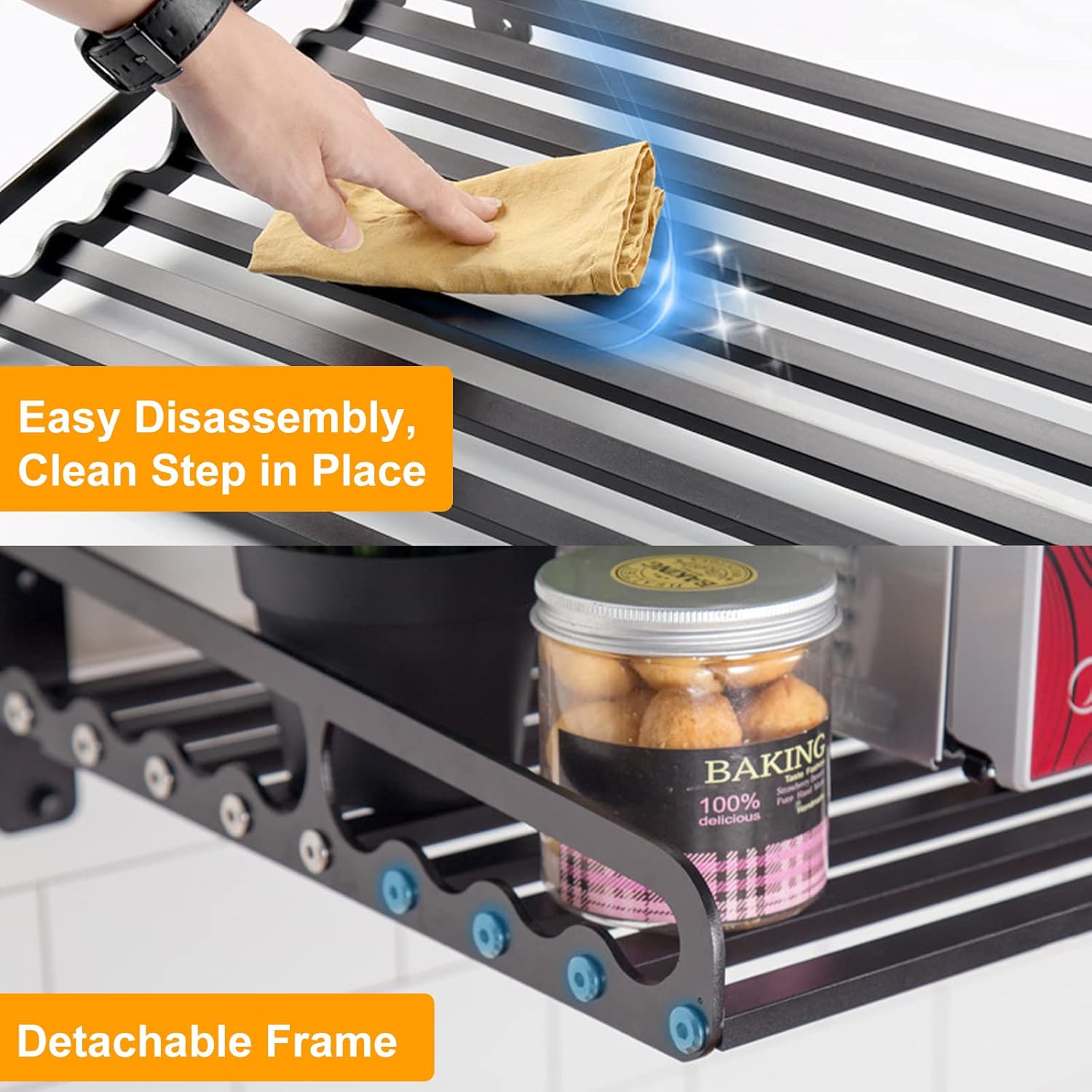 Microwave Oven Rack, 23.58"x15.52" Wall Shelf, Mounted Oven Bracket Holder, 80Ib Load Bearing, Household Commercial Microwave Rack for Dorm, Apartment, Kitchen, Bedroom, Black - Image 4