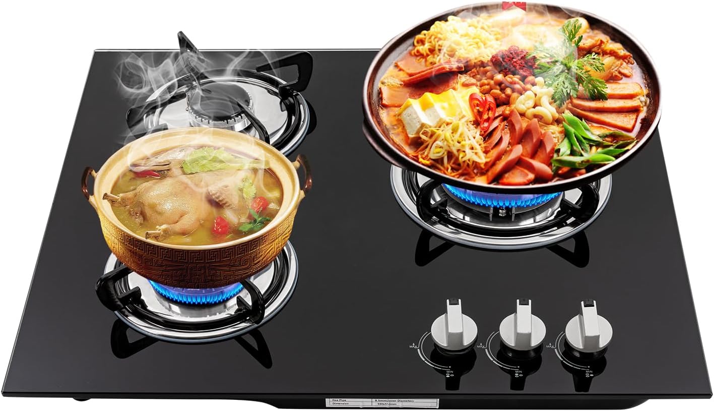 Built-in Gas Cooktop,3 Burners Gas Stovetop,NG Cooktops with Glass panel,countertop with Auto Shutoff, Hob for kitchen