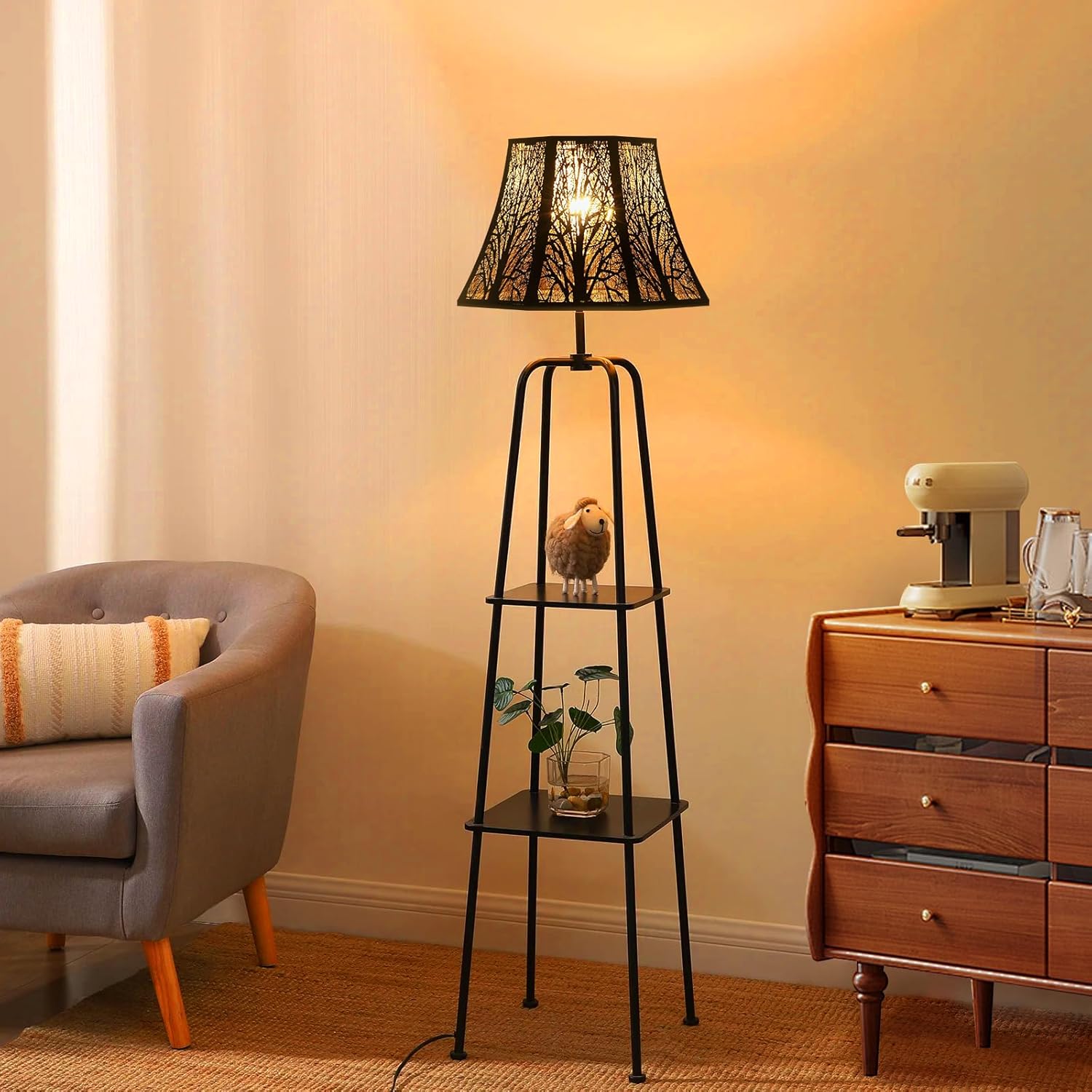 Etched Forest Metal Lampshade Outer Black Inner Gold 7.9 X 13.8 X 8.7 Inch ALUCSET Large Beveled Octagon Metal Lamp Shade Fits for Floor Lamp and Table Lamp Living Room Bedroom - Image 7