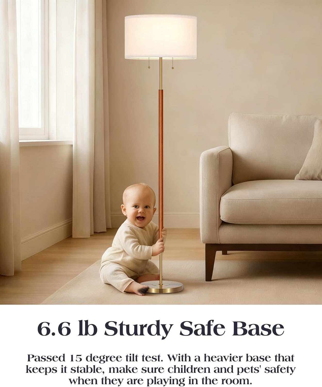 BTP Mid Century Floor Lamp for Bedroom, 2-Lights Wood Floor Lamp with Dual Switch, Tall Reading Standing Light for Living Room Office Farmhouse, 3 Color Temperatures 9W Bulbs*2 Included - Image 7