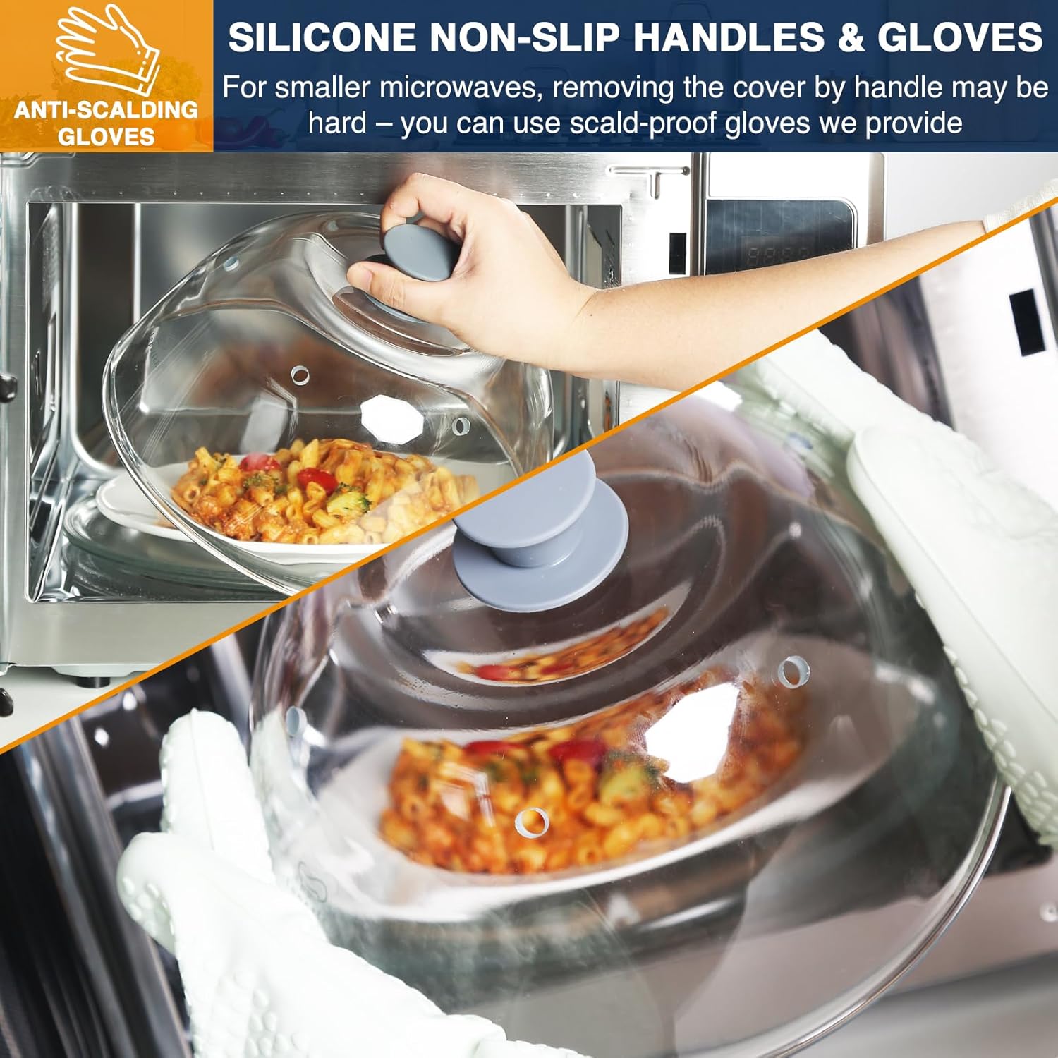 Tall Glass Microwave Splatter Cover, Microwave Oven Covers for Food, Splatter Guard Lid, BPA Free & Dishwasher Food Grade Safe, Non-Plastic with Silicone Handle for Plates, Dishes, Bowls-10in - Image 6