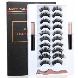 Upgrade 3D Natural Magnetic Eyelashes,Lightweight Magnetic Eyeliner and Eyelashes Kit, 2 Magnetic Eyeliners- No Glue Needed (10 Pairs)