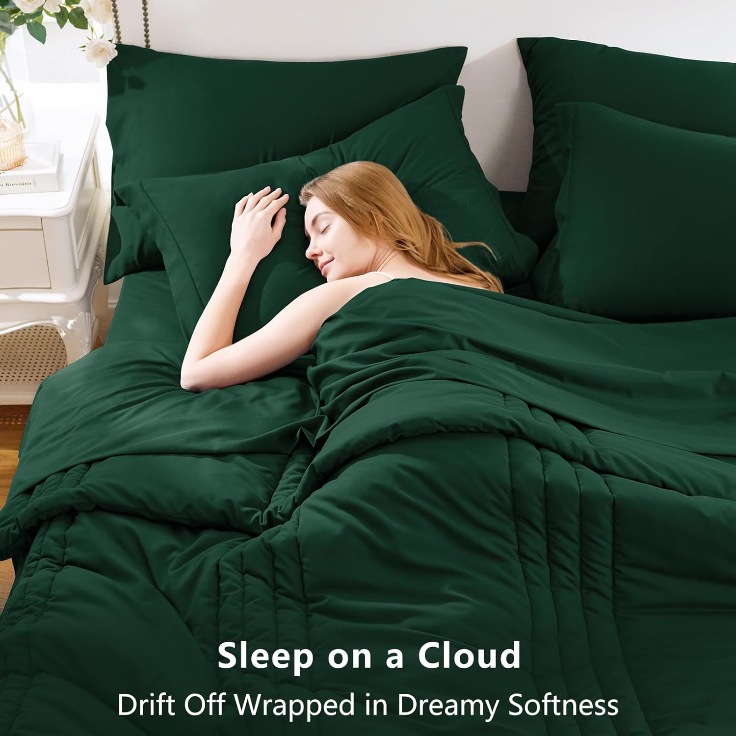 CozyLux Full Size Comforter Sets - 7 Piece Bed in a Bag Emerald Green Comforter Set with Sheets Bed Set All Seasons, Soft Bedding Set with Down Alternative Comforter, Sheets, Pillowcases & Shams - Image 3