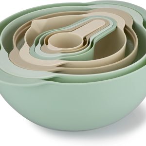 COOK WITH COLOR Nesting Bowls with Measuring Cups Colander and Sifter Set - Includes Mixing Bowls, Colander, Sifter and Measuring Cups, Mint, 8 Pc Bowl