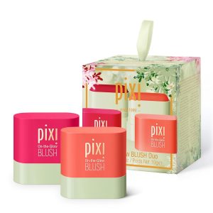 Pixi Beauty On-the-Glow Mini Blush Duo Holiday Ornament Gift Set | 2X Petite Size On-the-Glow Blush Sticks | Shades Ruby and Juicy