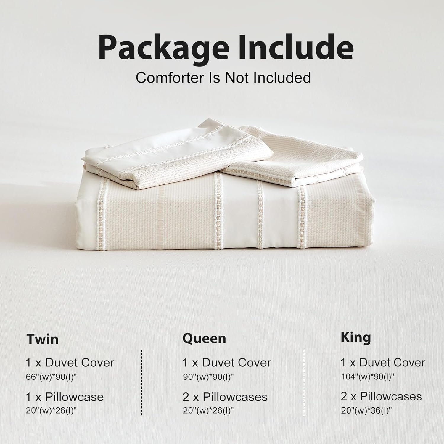 WARMDERN Khaki Striped Weave Duvet Cover Queen Size, White Knit Boho Duvet Cover Set, Microfiber Textured Bedding Set with Zipper Closure and Corner Ties (Khaki, Queen) - Image 6