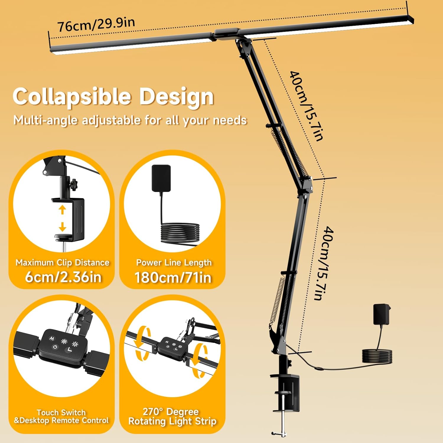 SKYLEO Led Desk Lamp for Home Office - 2400LM Ultra Bright Desk Light -Eye Caring Desk Lamp with Clamp - Adjustable Office Lamp with Remote Control- Easy Installation - 24W Black - Image 6