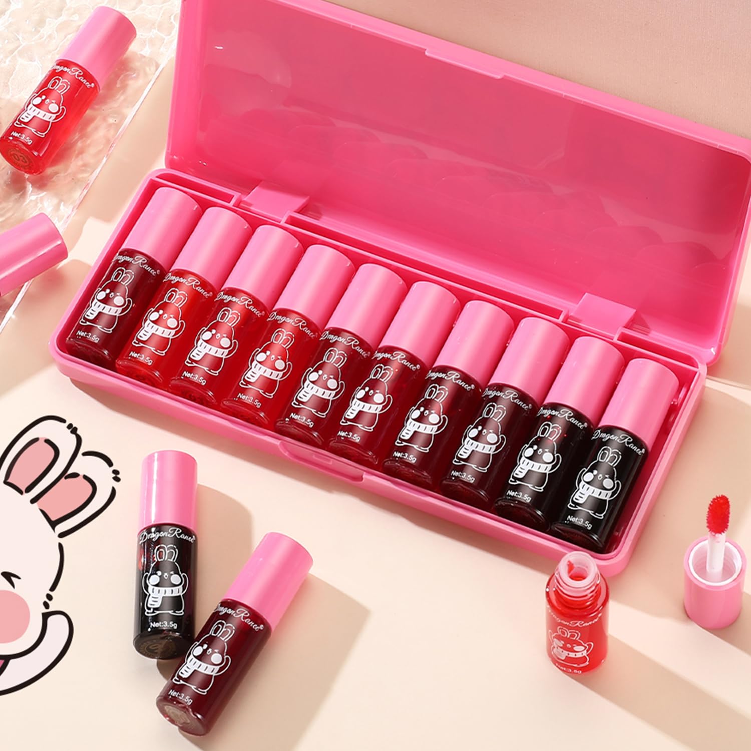 Eakroo 10 Colors Lip Tint Stain Set, Korean Lip Gloss Watery Lip Stain Moisturizing Mini Liquid Lipstick Set, Blush for Cheeks, Lipstick for Women, Non-Stick Cup, Long-Lasting, Vivid Color (Set B) - Image 5
