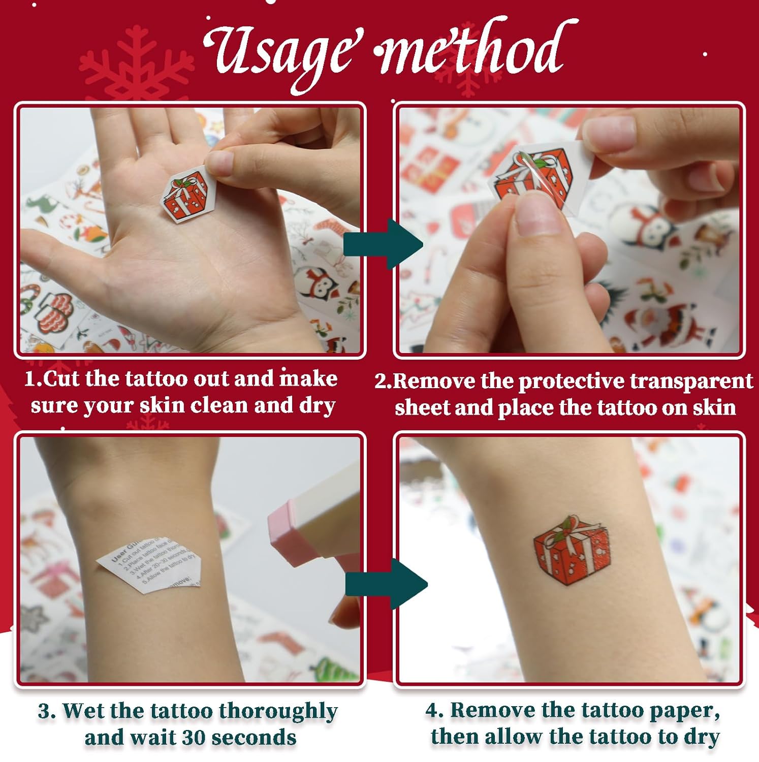 Luminous Christmas Temporary Tattoos 12 Sheets, Christmas Stocking Stuffers, Glow in the Dark Tattoos Stickers, Christmas Party Favors Decorations Supplies Gifts - Image 7