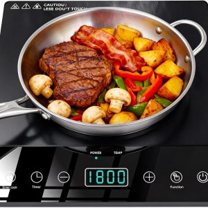 Single Burner Induction Cooktop, ETL-Certified 1800W Portable Induction Cooktop Large 8 inch Heating Coil, 12 Temp Settings up to 465℉ Electric Stove Hot Plate with 3 Hour Timer, Safety Lock