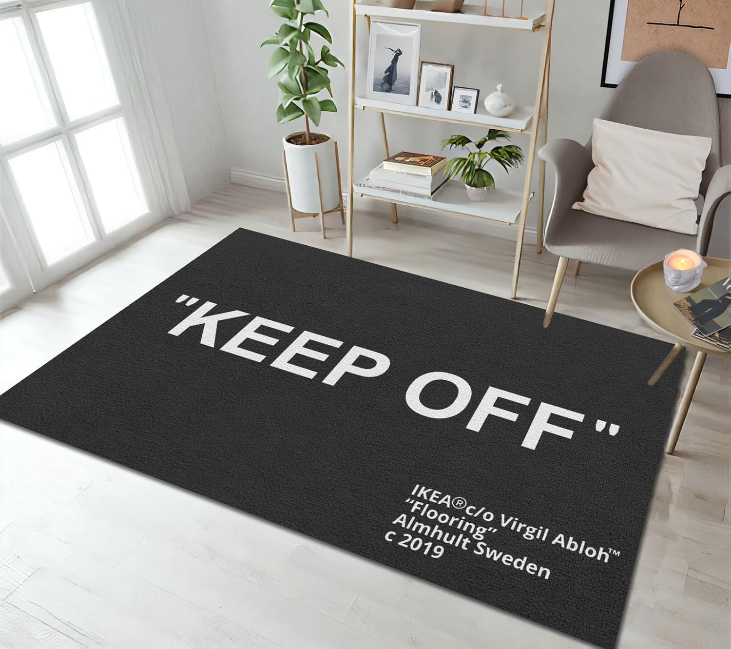 Keep Off Black Area Rug 3D Printed Pop Carpet Modern Non-Slip Floor Mat for Living Room Bedroom Wood Floor Playroom Home Decor Rugs 5′ x 7′