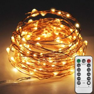Twinkle Star 33ft 100LED Copper Wire String Lights Fairy String Lights 8 Modes USB Powered with Remote Control for Wedding Party Home Christmas Decoration, Warm White