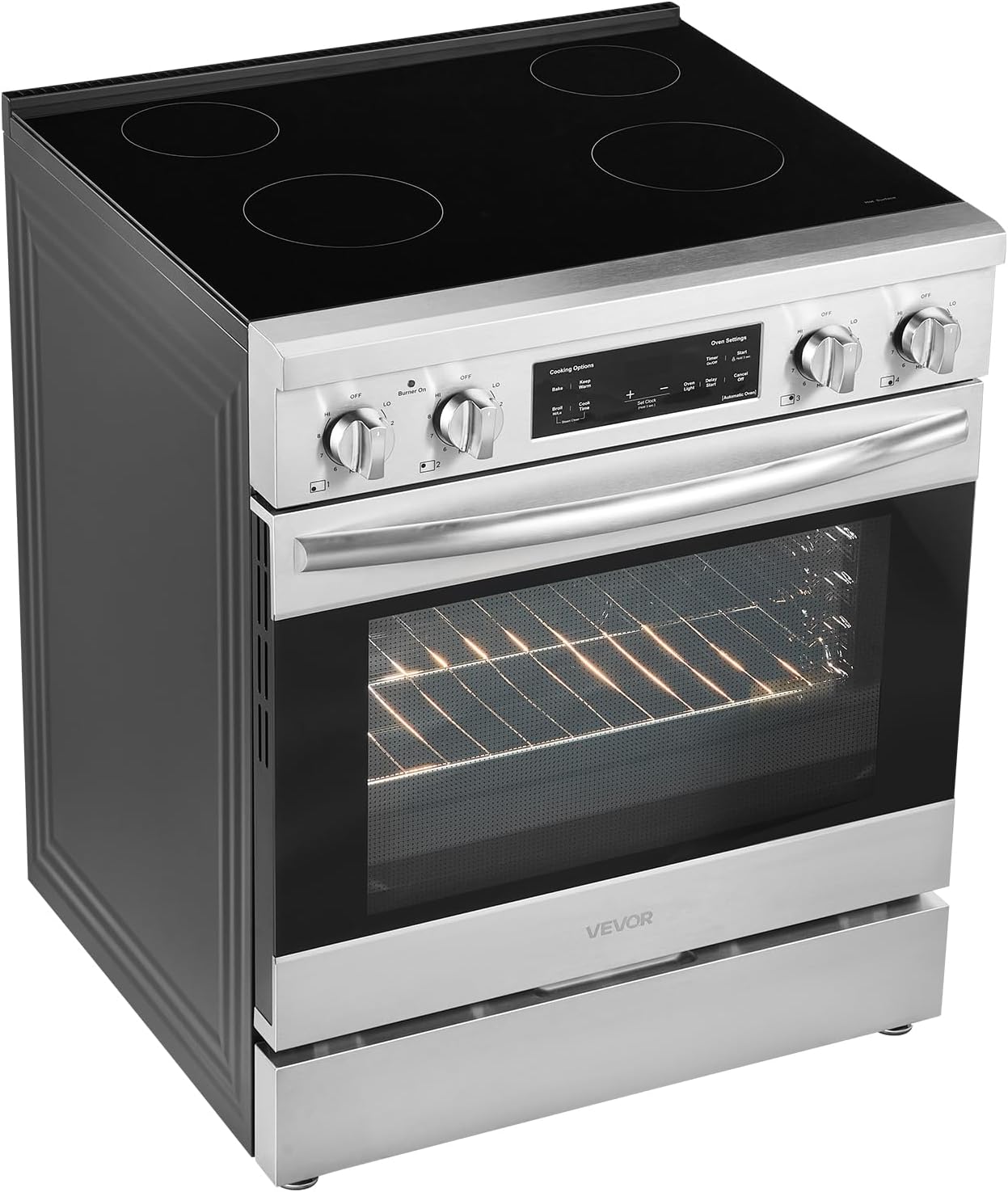 VEVOR 30in Electric Range Oven, 4.8Cu. Ft. Capacity Compact Freestanding Oven, Stainless Steel Kitchen Stove, with 4 Cooktop Burners, Easy Reach Racks, Storage Drawer, Indicator Light(No Power Cord) - Image 9