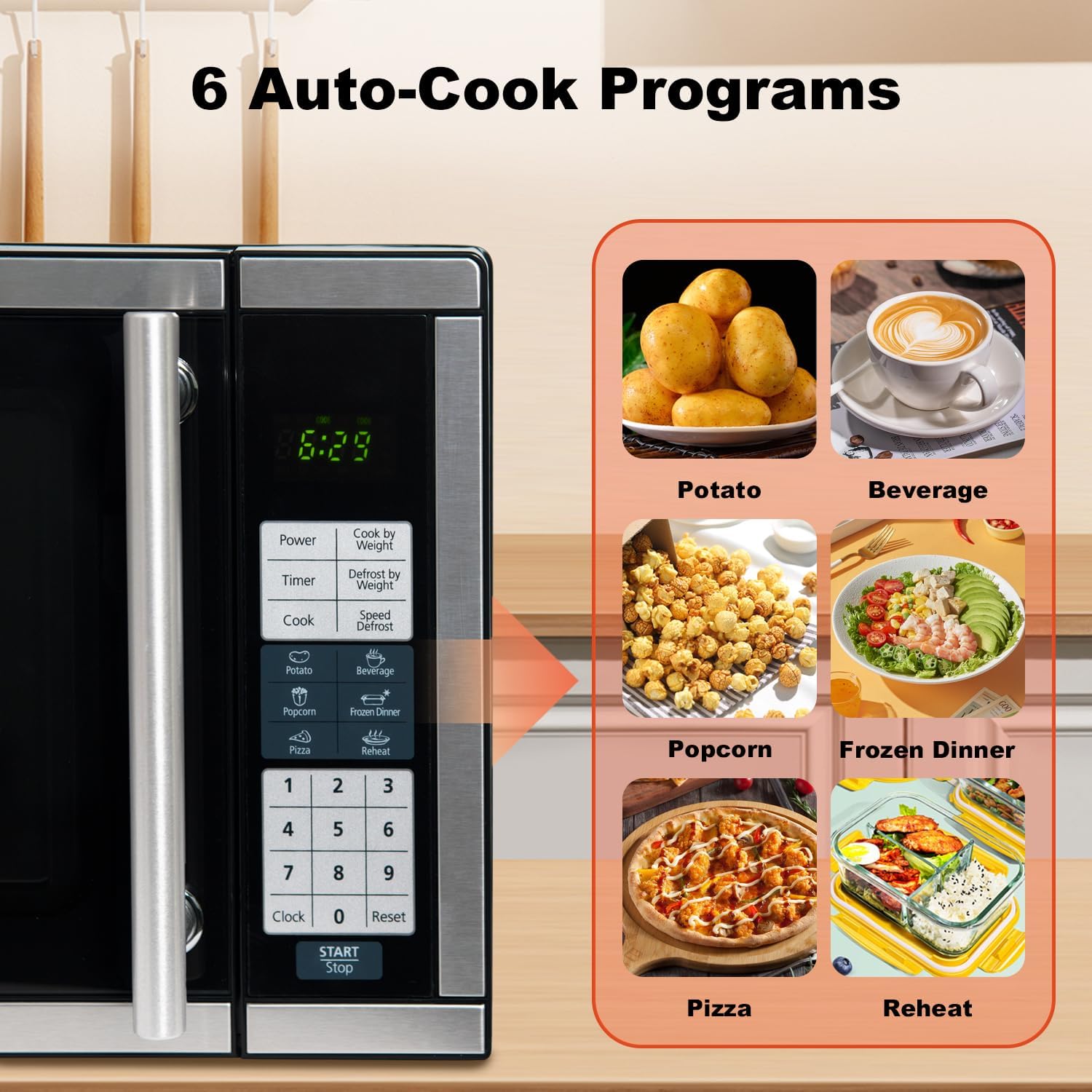 SMETA Compact Microwave Oven 700 Watts, 0.7 cu ft Countertop Microwave Ovens 10 Power Levels with Turntable Push-Button for Kitchen, Dorm, Apartment, Office, Black - Image 4