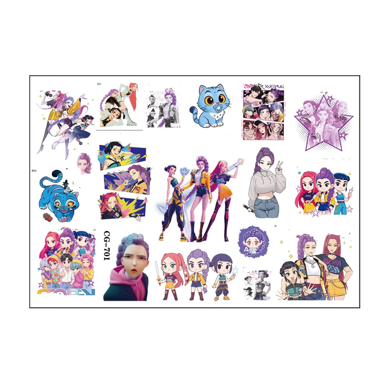 4Sheet 64Design K-Pop Temporary Tattoos For Kids - 64Pcs Anime Movie Cartoon Temporary Tattoos Stickers for Party Favors Girl Boys Home Activity Class Prizes Carnival Christmas Rewards - Image 4