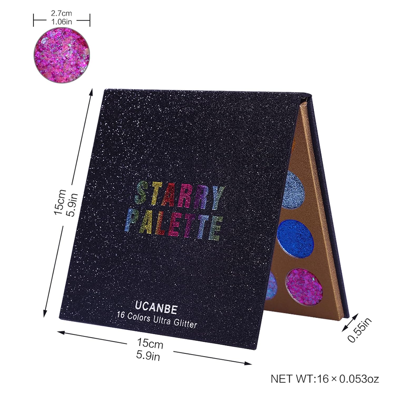 UCANBE Pro Glitter Eyeshadow Palette - Professional 16 Colors - Chunky & Fine Pressed Glitter Eye Shadow Powder Makeup Pallet Highly Pigmented Ultra Shimmer for Face Body - Image 7