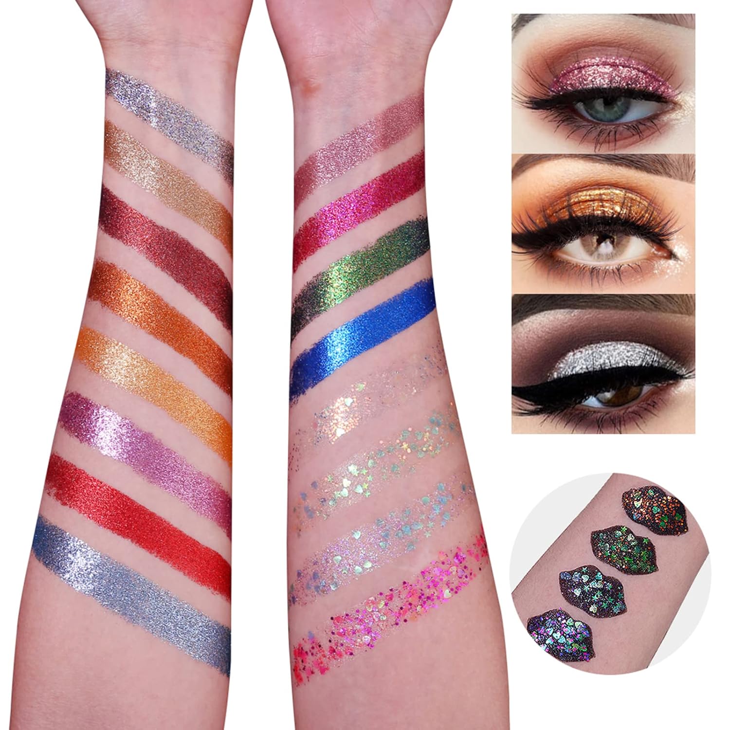 UCANBE Pro Glitter Eyeshadow Palette - Professional 16 Colors - Chunky & Fine Pressed Glitter Eye Shadow Powder Makeup Pallet Highly Pigmented Ultra Shimmer for Face Body - Image 3