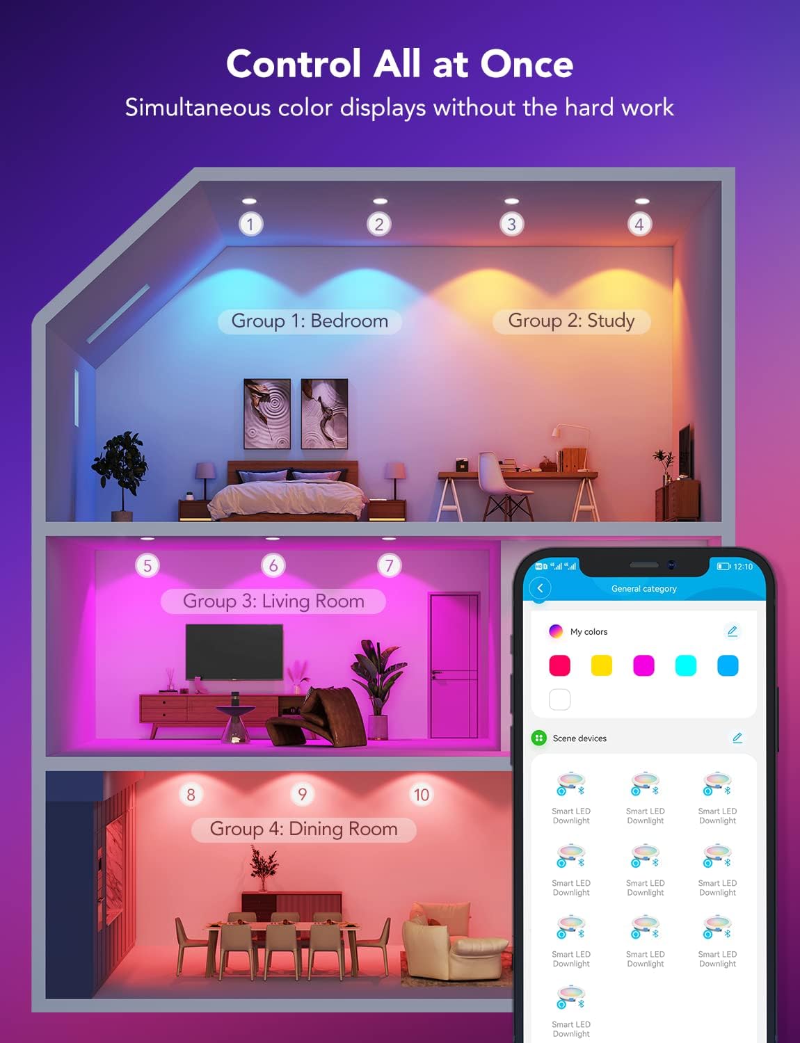 Govee Smart Recessed Lighting 4 Inch, Wi-Fi Bluetooth Direct Connect RGBWW LED Downlight, 65 Scene Mode, Work with Alexa & Google Assistant, LED Recessed Lighting with Junction Box, 850 Lumen, 4 Pack - Image 8