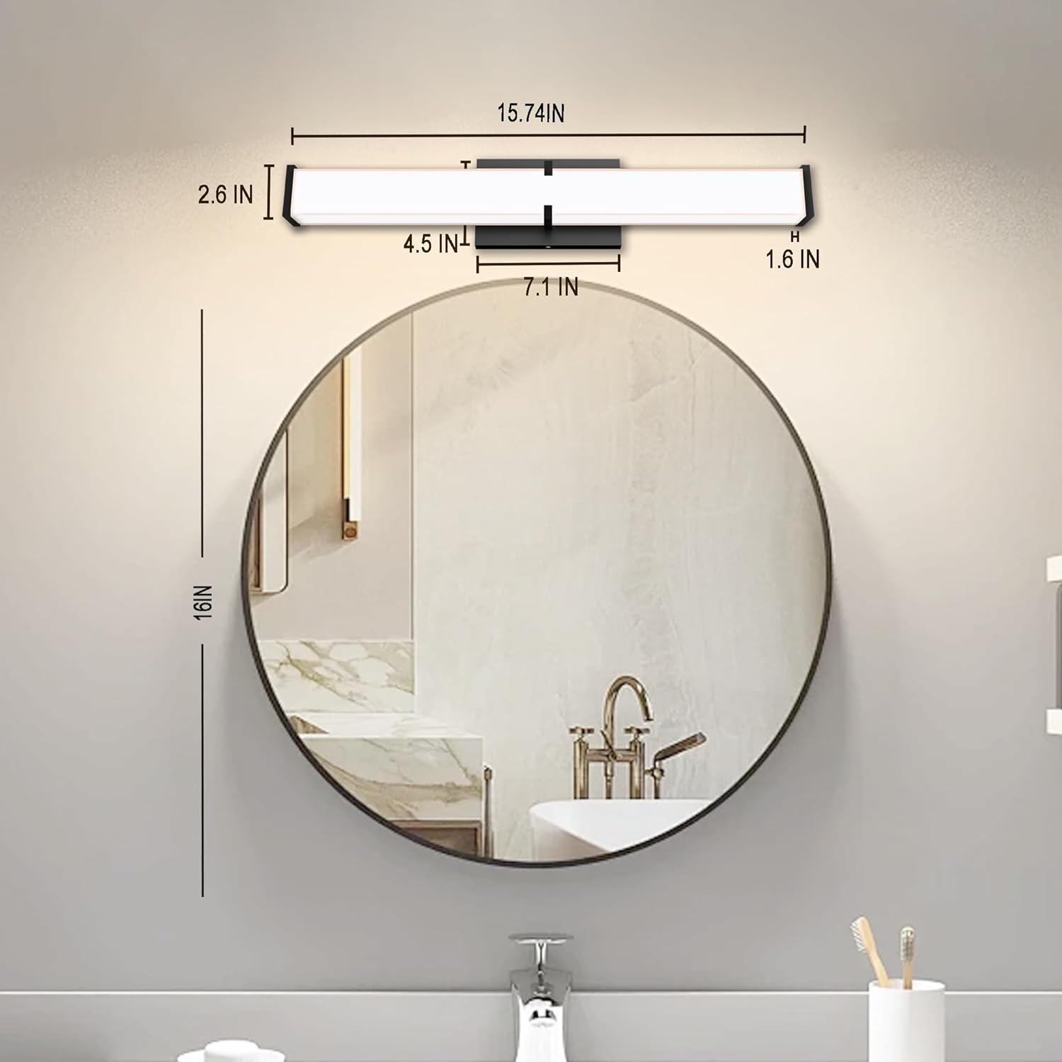 15.74Inch 2000LM Bathroom Light Fixtures 5CCT Optional, Black Modern LED Vanity Lights Clear Shade, Dimmable Bathroom Lighting Fixtures Over Mirror - ETL Listed - Image 2