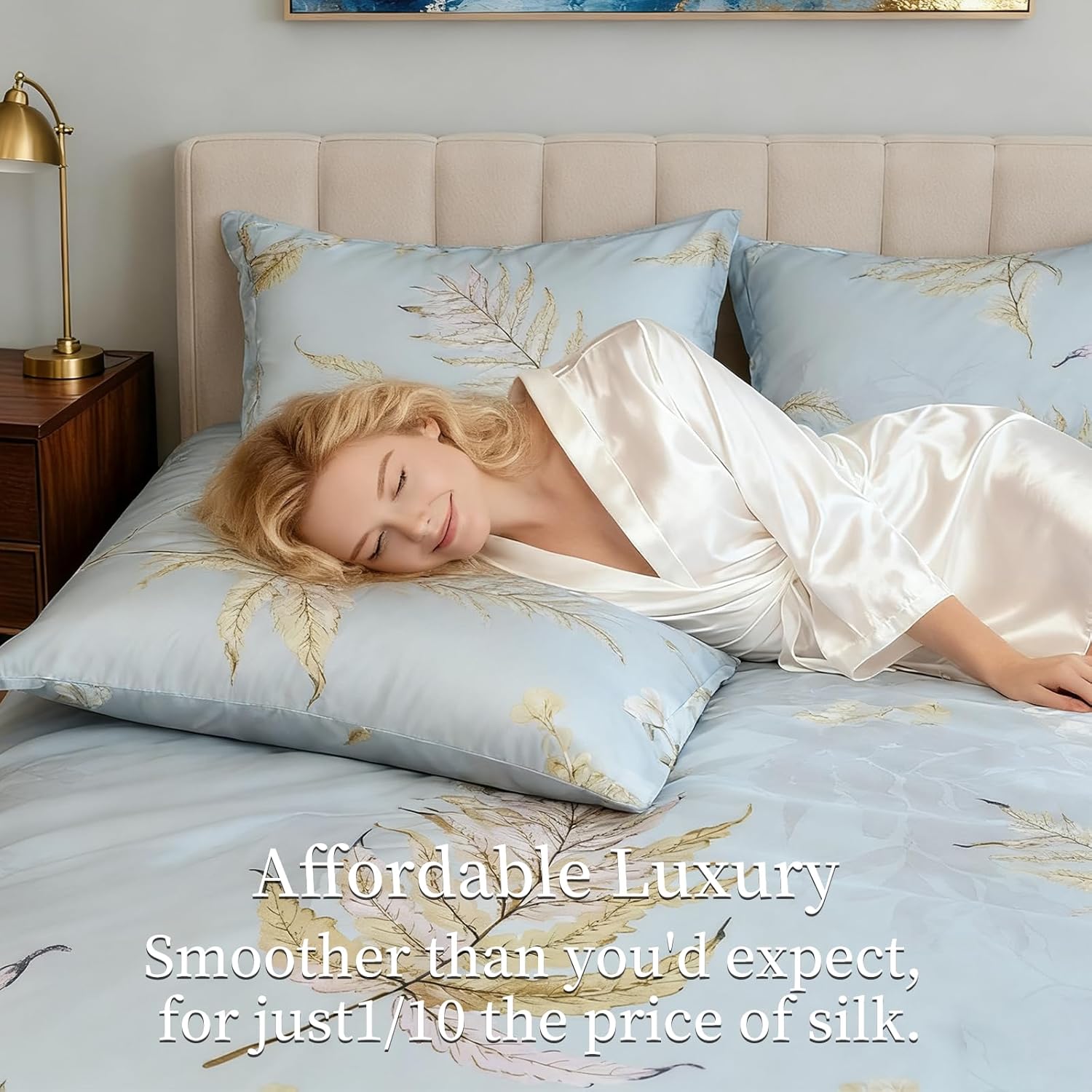 Large Bed Set - Floral Pattern Bed Set, 4-Piece Bedding, 1 Soft Plant Floral Duvet Cover, 1 Comfortable Plant Bed Sheet, and 2 Pillowcases (Leaf, King 104 * 90) - Image 4